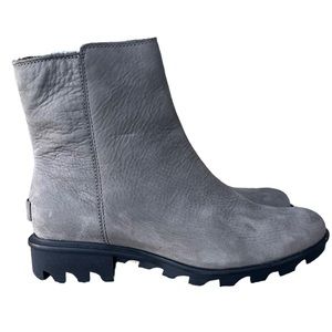 Sorel Phoenix Gray Zip Nubuck Quarry Chunky Sole Midi Ankle Boots Size 8.5